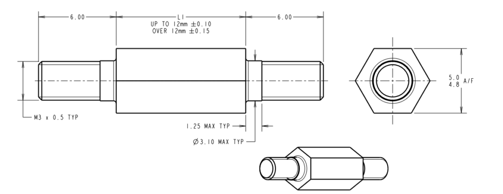 brass male-male standoffs drawing