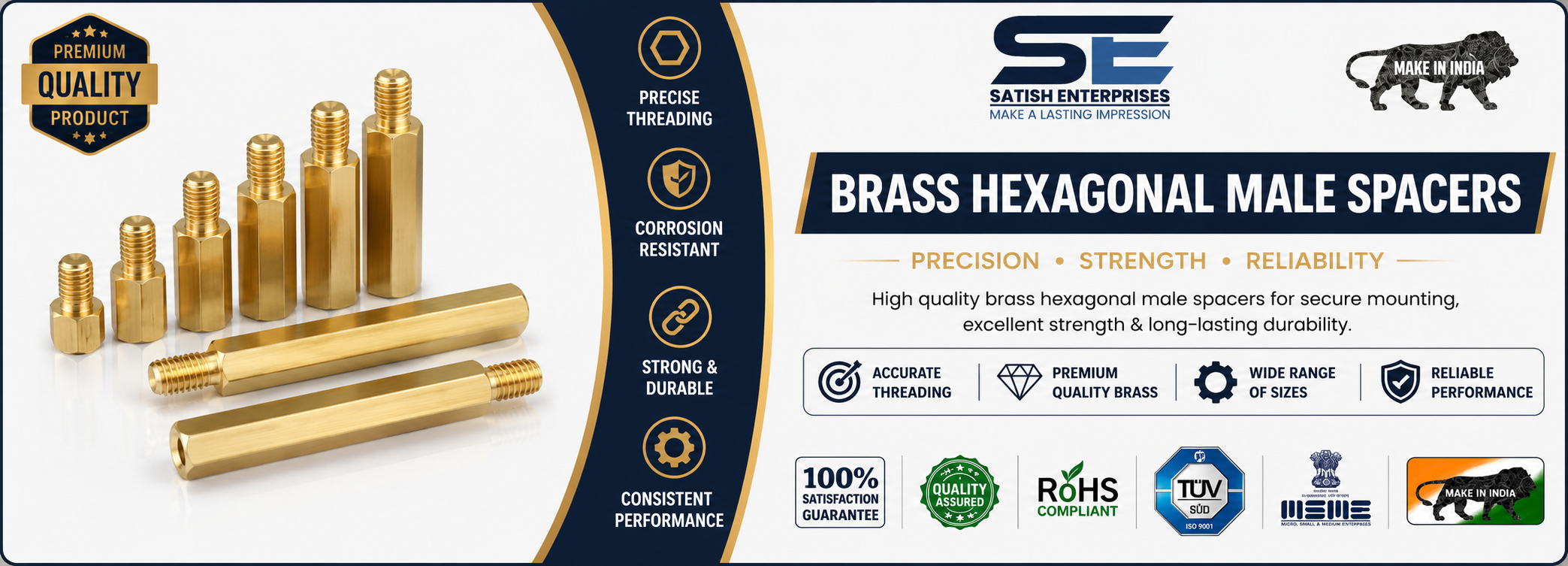 Brass Hexagonal Male Spacers