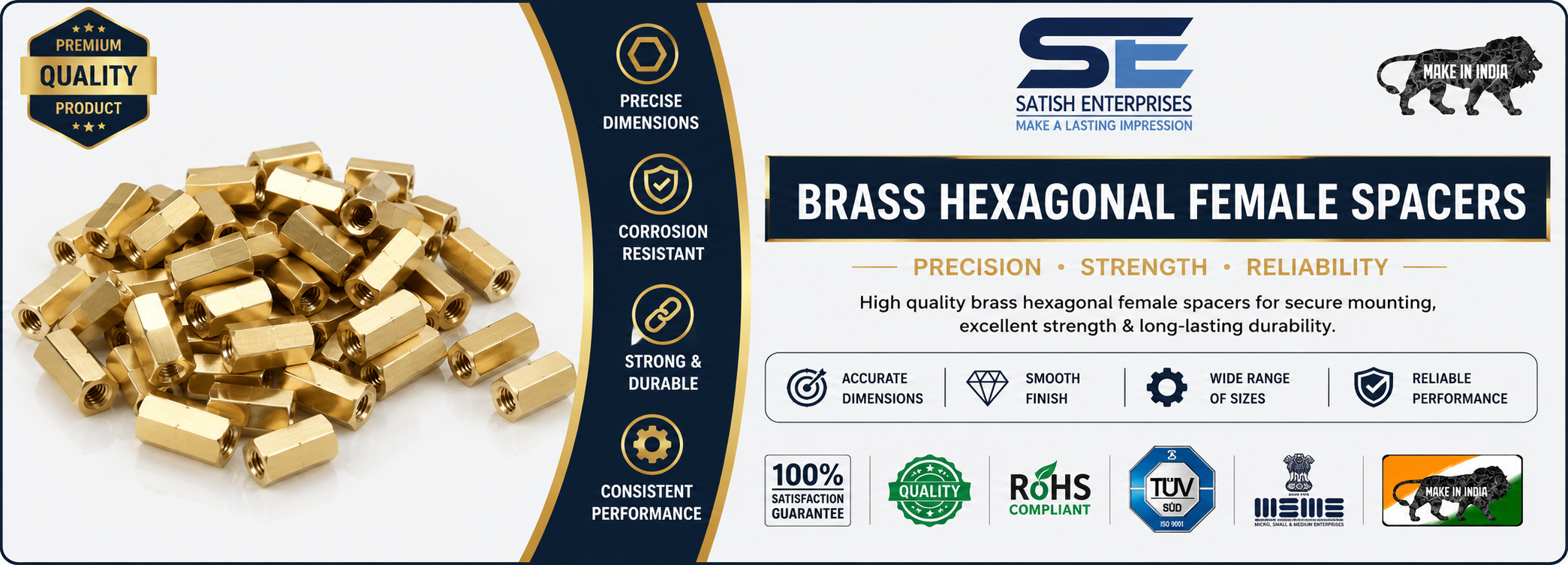 Brass Hexagonal Female Spacers Brass Hexagonal Female Spacers